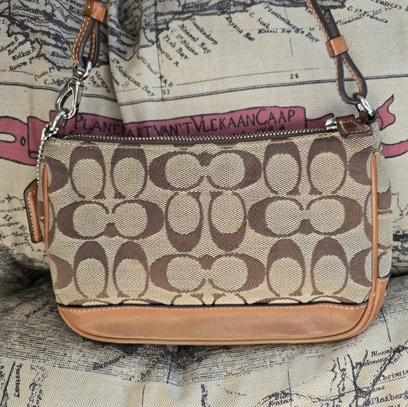 Coach Brown and Tan Clutch with Monogram Design - Picture 1 of 9